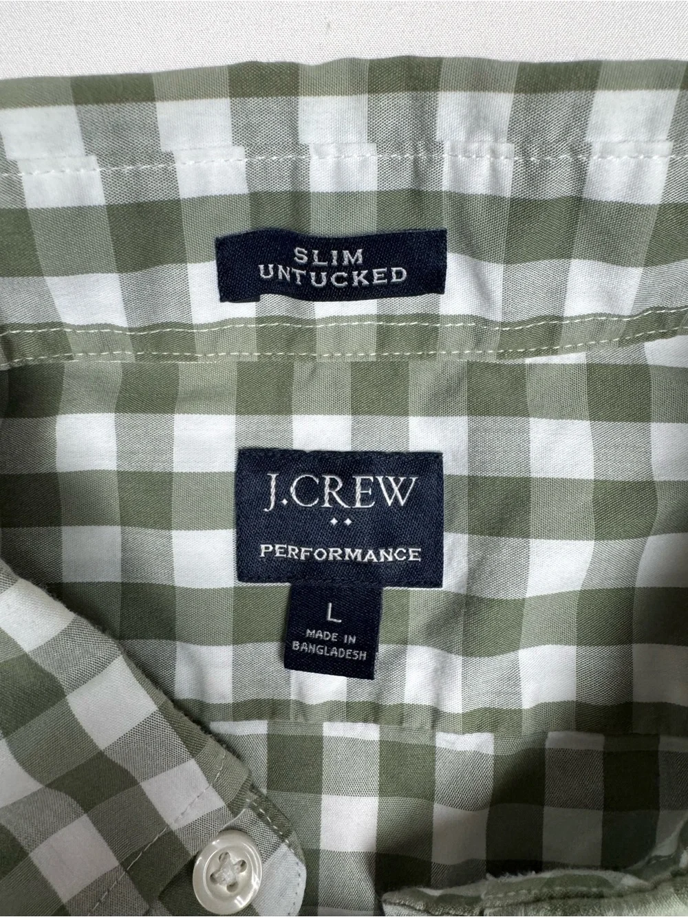 J.Crew Performance Slim Untucked Button Down Green White Plaid Mens L